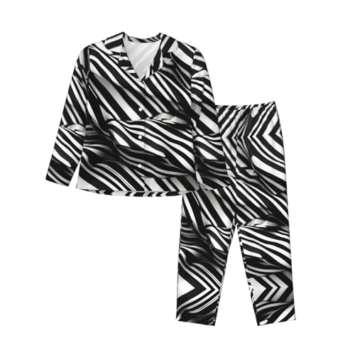 Pyjama 2 pièces à rayures noires et blanches en coton doux pour femme style cocooning
