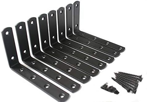 8 Pcs Steel Heavy Duty L Corner Brace Joint Angle Bracket Shelf Bracket Wall Hanging with Screws 125mmX75mm/5 InchX3 Inch Decorative Corner Brackets Joint Angle Bracket Matte Black