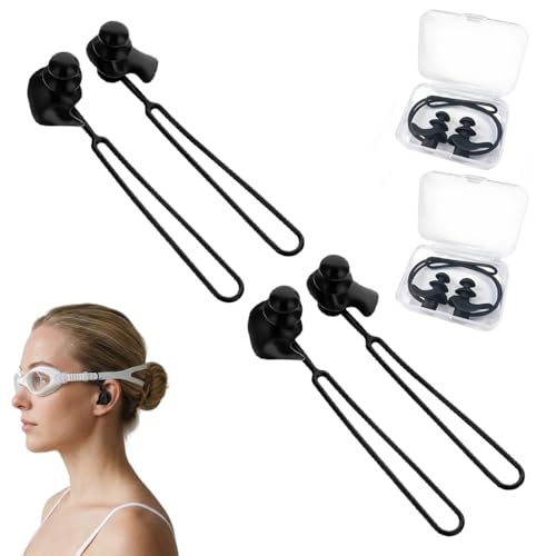 Image of Proberos 4 Pcs Silicone Swim Ear Plugs for Swimming, with Fixing Strap & Storage Box, Double Layer Mushroom, Anti-lost Adults Swim Adults Ear Plugs, Perfect Fit Ergonomic Designed