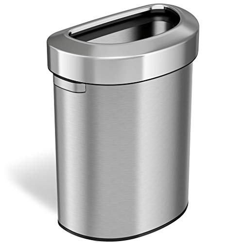 Image of iTouchless 18 Gallon Semi-Round Stainless Steel Open Top Trash Can and Recycle Bin, 68 Liter, Slim and Space-Saving Design for Home, Office, Kitchen, Restaurant, Restroom, Large Capacity