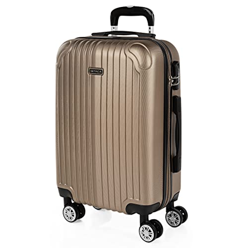 ITACA - Maleta de Cabina 55x40x20 - Maletas De Viaje Cabina Rígidas Trolley con 4 Ruedas Dobles para Avion Ligera Equipaje De Mano Candado de Combinación. Compatible Ryanair, Champagne