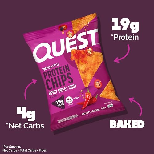Image of Quest Nutrition Spicy Sweet Chili Tortilla Chip, 19g Protein, 4g Net Carb, Low Carb, Gluten Free, 1.1 oz 4 count