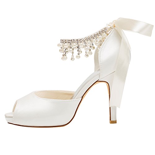 Emily Bridal Wedding Shoe Ivory Wedding Shoes Satin High Heels Peep Toe Pearls Lace up Bridal Shoes2