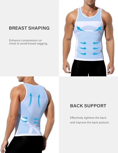 Casey Kevin 3 Pack Men's Gynecomastia Compression Shirt Slimming Shapewear Tummy for Men Sleeveless Workout Tank Top2
