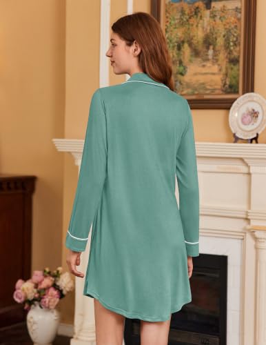 Image of Ekouaer Nightgowns for Women Long Sleeve Night Gown Button Pajama Dress