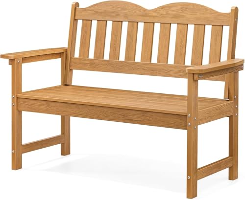 GarveeLife 2-Person Poly Lumber Garden Bench, Slatted Patio Loveseat, Weather-Resistant Outdoor Seating for Yard, Garden, Porch, Park or Backyard, Natural by GarveeLife - Image 6