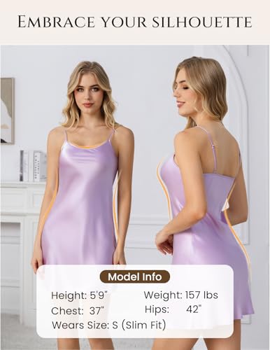 Image of THXSILK Women's Silk Nightgown, 100% Real 19 Momme Mulberry Silk Sleepwear Round Neck Spaghetti Strap Chemise Nightdress