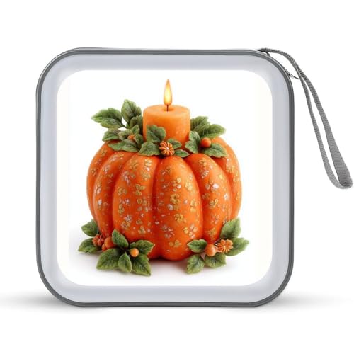Jubonexis Halloween-Kürbis- und Kerzen-CD-Hülle, DVD-Aufbewahrung, tragbar, für Auto, Zuhause, Reisen