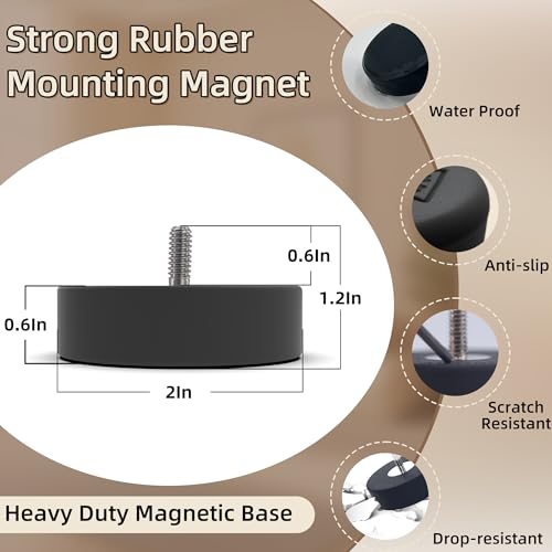 Image of Magnetpro Paired Super Strong Rubber Coated Mounting Magnets Anti-Scratch Anti Corrosion, Magnetic Base Over 80LB Heavy Duty Size 2 inch *0.6 inch with 1 /4 inch-20 Male Thread and Nut for Furniture, PTZ, Camera