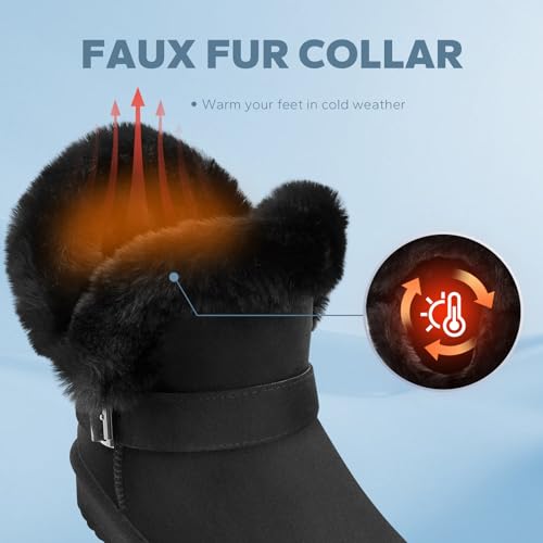 Women's Slip On Winter Boots - Warm Fur Lined Ankle Booties - Comfortable Short Fuzzy Boots Black Grey3
