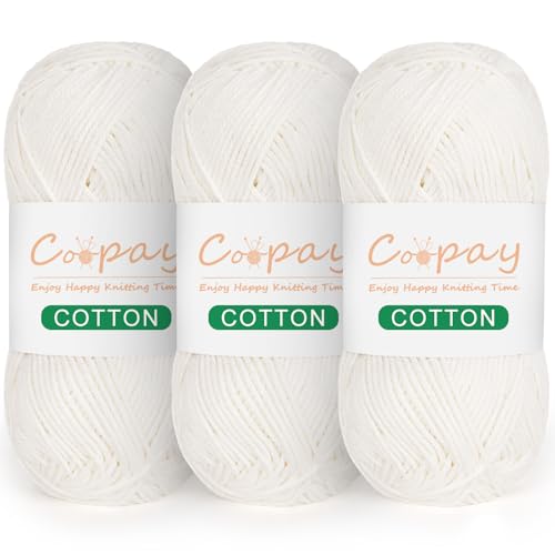 Coopay Crochet Yarn for Crocheting, 3 Pack of 50g/1.76oz - Cotton Yarns - 54 Yards - Baby Yarn for Crocheting and Knitting, Perfect for Infant Hat & Mittens Clothes, Blankets, Soft White