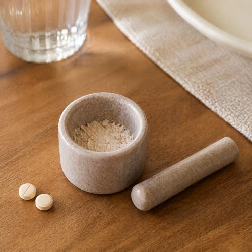Image of Marble Pill Crusher with Silicone Base - Blade-Free Mortar Pill Grinder for Seniors, Pets & Adults, Natural Stone Tablet Pulverizer for Easy Medicine Taking
