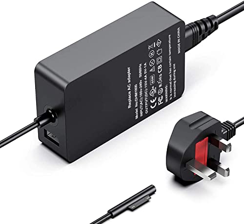 Surface Laptop Charger 65W 15V 4A Surface Pro Charger Power Supply for Surface Laptop 1/2/3/4 New Surface Pro 9/8/7/6/5/4/3/X Surface Go 1/2/3 Surface Book 1/2/3 Charger Adapter with 5V 1A USB port