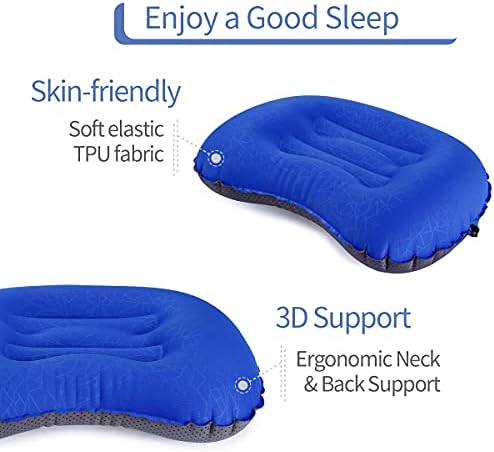 Amazon Brand - Eono Ultralight Inflatable Pillow Inflatable Cushions Portable Air Pillow for Camping, Travel, Car and Office (Deep Blue)