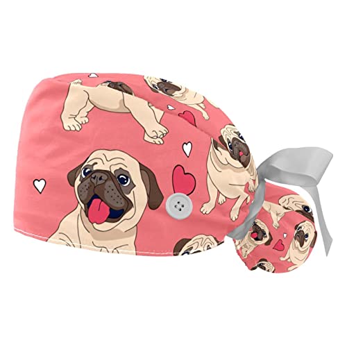 Casquettes de travail ajustables anti-sueur JDEZ avec motifs chiots roses