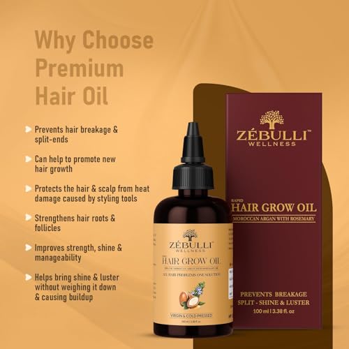Image of Zebulli Moroccan Argan Hair Oil with Nourishes & Softens Hair | Helps Control Hair Fall| Helps Promotes Hair Growth | Non-Sticky Formula | For Men & Women |100ml