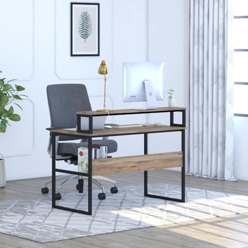 Image of Klaxon Engineered Wood Iron Study Table with Drawer, Multi-Usage Laptop Desk & Home Office (Printo-FD, DIY Installation) (FD, DESKE)
