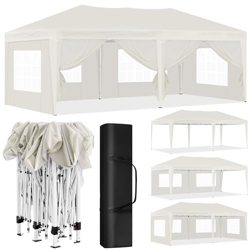Laneetal Tonnelle de Jardin Pliante 3x6m, Tente de Réception Pop-up, Pavillon en Métal, avec 6 Parois Latérales et 4 Fenêtres, pour Camping Fête Plage,...