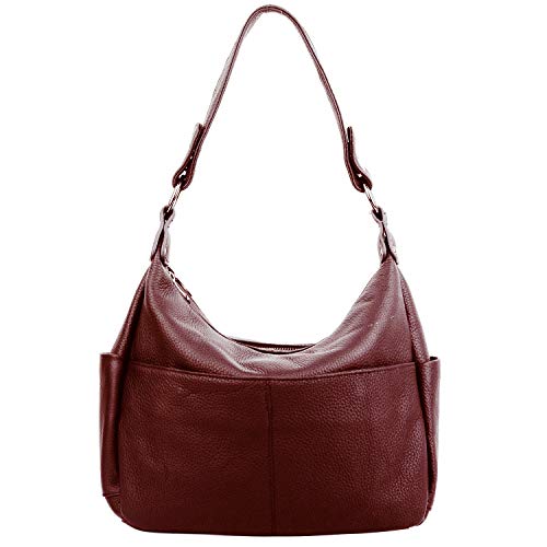 YALUXE Women's Genuine Leather Shoulder Bags Hobo Handbags Purses with Double Zipper Pockets and Crossbody Strap