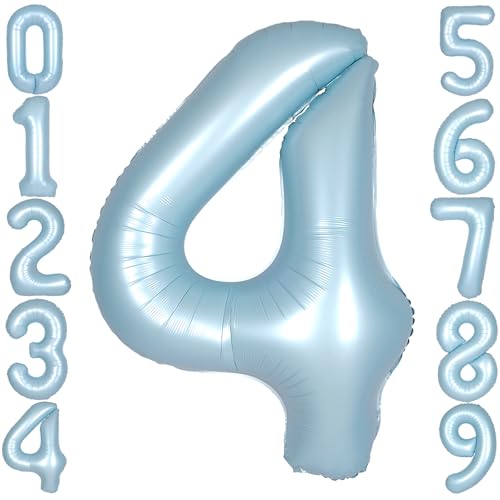 SULALABOO 40 Inch Light Blue Number 4 Balloon 0-9 Big Helium Balloons