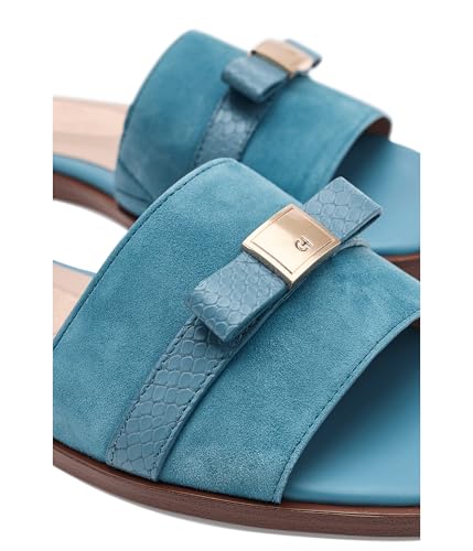 Cole Haan Cole Haan Women's Go-To Emalia Slide Bows, Provincial Blue Suede/Provincial Blue Snake Print Leather, 8-B US