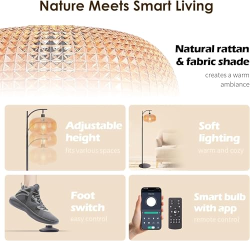 Image of Modern Floor Lamps for Living Room, Tall Standing Lamp with Amber Shade