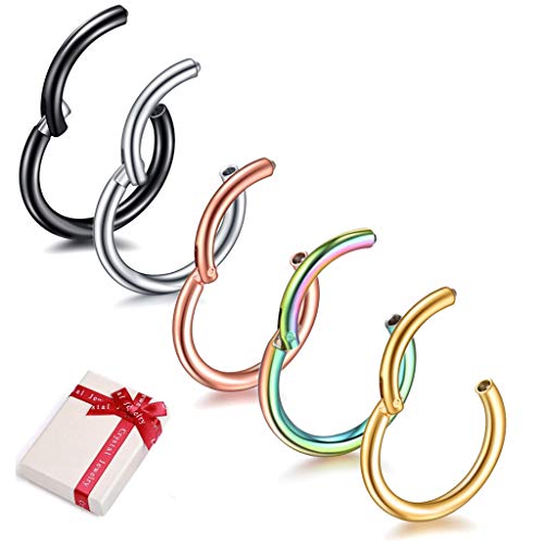 crazy-m 5Pcs 16G(1.2mm) Chirurgenstahl Nasenpiercing Edelstahl Nase Ring Segment Piercing Septum Tragus Clicker Ring Helix Piercing Cartilage Tragus Ohr Piercing Lippenpiercing (1.2 * 10 mm) Cover