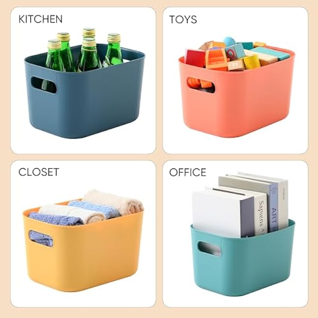 Plastic Storage Bins with Lid, Stackable Storage Containers for Organizing, Decorative Storage Baskets for Shelves Living Room Playroom Classroom Office (Small (4 PCS))