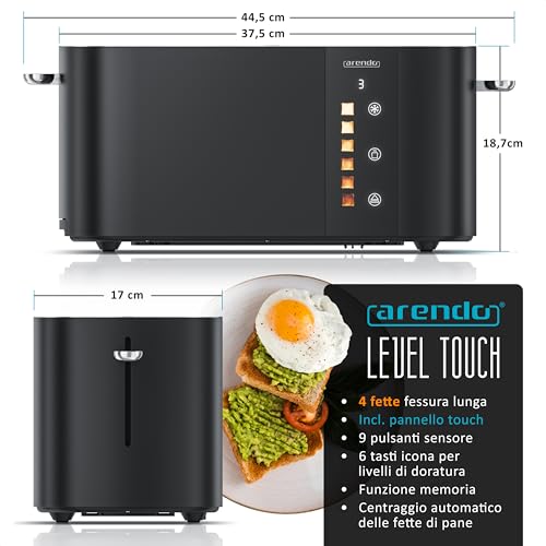 Tostapane a 2 Lunghe Fessure per 4 Fette, 1500 W, Visualizzazione a colori dei livelli di doratura, Display con indicazione del tempo rimanente, Tasti touch, Scaldapasta viennese, Doratura da 1 a 6 - immagine 3