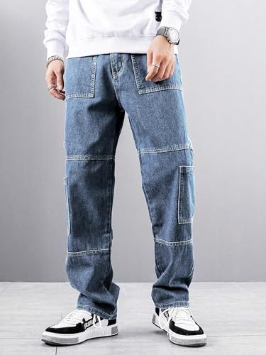 Image of Noble Monk Loose Fit Men's Flip Pocket Jean || Mens Stylish Loose Fit Denim Cargo || Multi-Pocket Styling Pant|| Men Jeans || Jeans for Men