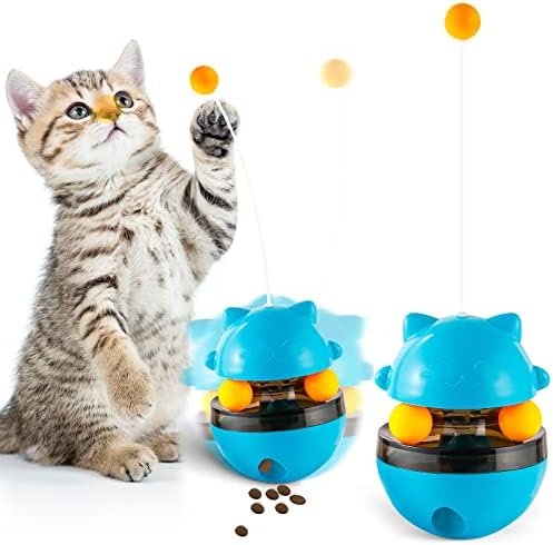 Tumbler Cat Teaser Toys, Interactive Cat Toy Kitten Toys For Indoor Cats Puzzle Snack Feeder With Double Interactive Balls And Detachable Teasing Wand Cat More Fun For Indoor Cats