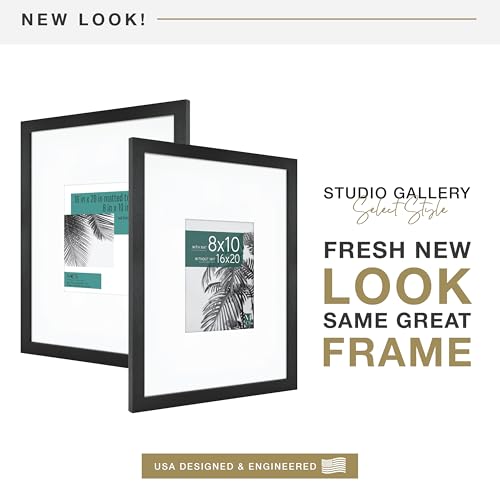MCS Studio Gallery 16x20 Matted Photo Frame with 8x10 Picture Display, Black Woodgrain Vertical & Horizontal Wall Hanging Large Picture Frame for Photos & Art Prints (1-Pack)