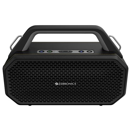 Image of ZEBRONICS Prima, Portable Bluetooth Speaker, 90 Watts, Upto 9 Hours Playback, Dual 11.8cm Drivers, Dual Passive Radiators, BTv5.4 | TWS | AUX | USB, Carry Strap, Deep Bass, Splash Proof (Black)