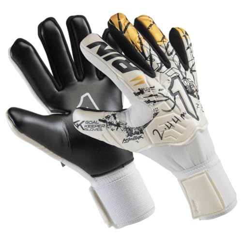 Rinat Asimetrik Training Spine Finger Protection Goalkeeper Gloves (White/Blue)