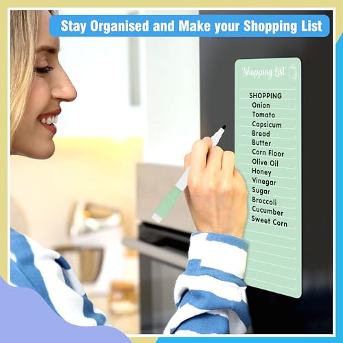 Image of Clickedin Magnetic Shopping List Grocery Fridge Magnet, 10x24 cm Acrylic Board with Marker (Light Green)