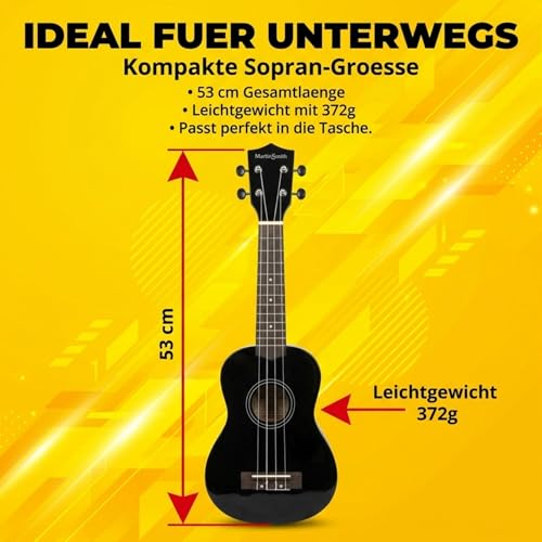 Martin Smith Soprano Ukulele with Ukulele Bag & Chord Book - Black