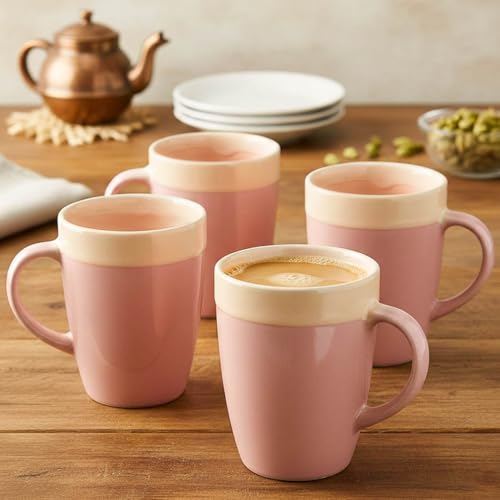 Image of The Earth Store Pink Beige Flow Coffee Mug - 340ML Ceramic Coffee Mugs Set of 4 | Microwave & Dishwasher Safe Mugs for Gift | Home | Office | Restaurant | Daily Use Tea Mug
