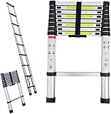 Telescopic Ladders 2.6M 8.5FT Aluminium Lightweight Portable Extendable 9 Step 330lbs Capacity for M