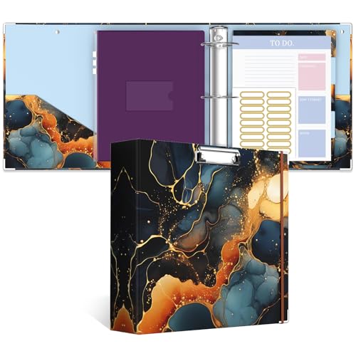 Image of 3 Ring Binder, 3 Inches Round Ring Binder with Clipboard, Dividers Tabs, PVC Zipper Bag Sleeves & to Do List Planners for Women, Men, School, Office Supplies, Abstraction