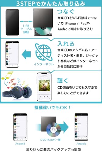 ロジテックダイレクト Android 専用 スマホでCD LDR-LSM8WURDBK の商品画像 2