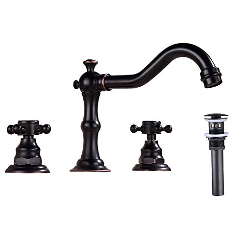 Yifinessyi Oil Rubbed Bronze Two Handles 3 Holes 8-16 inch Widespread Bathroom Sink Faucet Matching With Pop Up Drain With Overflow