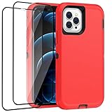 Picture of Defense iPhone 12 Case iPhone 12 Pro with Two Screen Protector Tempered Glass 3 Layer Rugged Heavy Duty Cases for iPhone 12/ iPhone Pro 6.1 inch (Red+Black)