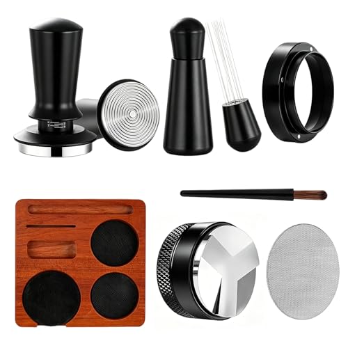 TENGIZUOHZ Espresso Tamper 58mm Set 7-teiliges Barista Zubehör mit Tamper WDT Tool Distributor Dosiertrichter Puck Screen Tamperstation und Reinigungsbürste