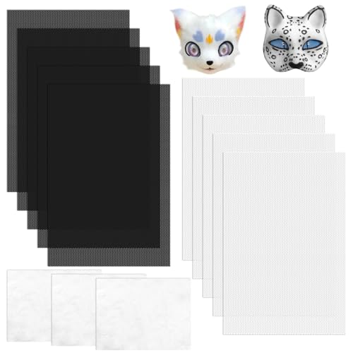 Dreamtop 10Pcs Mesh for Mask Eyes, 0.5mm Waterproof Printable Plastic Cosplay Furry Eye Mesh Canvas and 3Pcs Felt Sheets for Costume Roleplay, Fursuits, Therian, Handicrafts(11.81x7.87