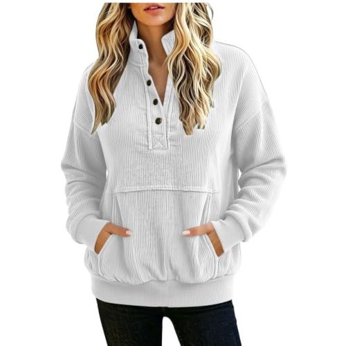 Mock Neck Sweatshirt for Women Lightweight Summer Fall White X-Large