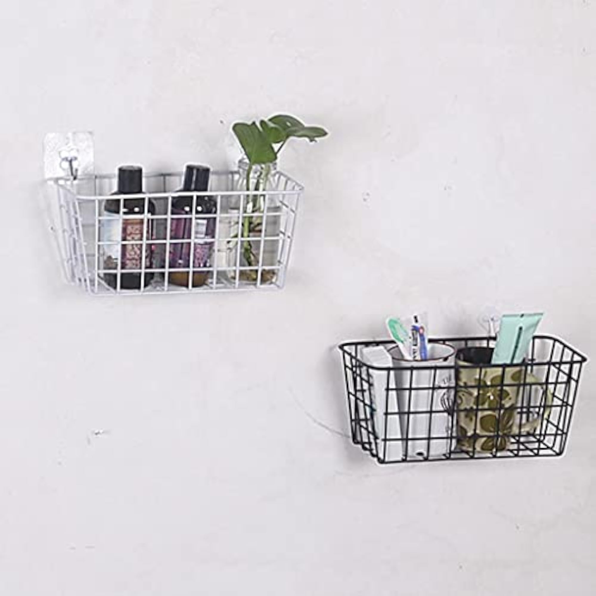 2Pcs White Metal Gird Hanging Basket Iron Wall Decor