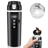 12V/24V Wasserkocher für Auto, 500ml Auto Reise Elektrischer Wasserkocher, 50-100W Auto-Heizbecher 304 Edelstahl Liner mit LCD, 100℃ Temperatur Regelbar für LKW, Camping, Reise