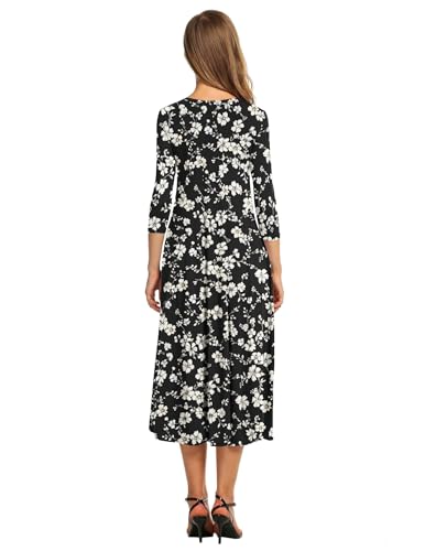 Image of HOTOUCH Women's 3 /4 Sleeve A-line and Flare Midi Long Dress