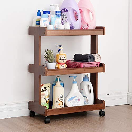 Image of 3-Tier Solid Wood Dining Room Wine Serving Trolley (3 Tier, Brown Polish) (Style 13)