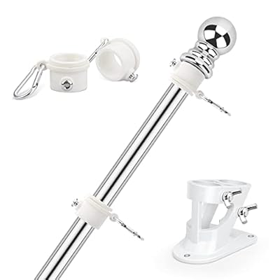 Loretoy Flag Poles for Outside House, 5ft Flag Pole with Bracket and Rings, Stainless Steel Wall Mounted Flag Pole Kit for House Yard Garden Outdoor Residential or Commercial (Silver)